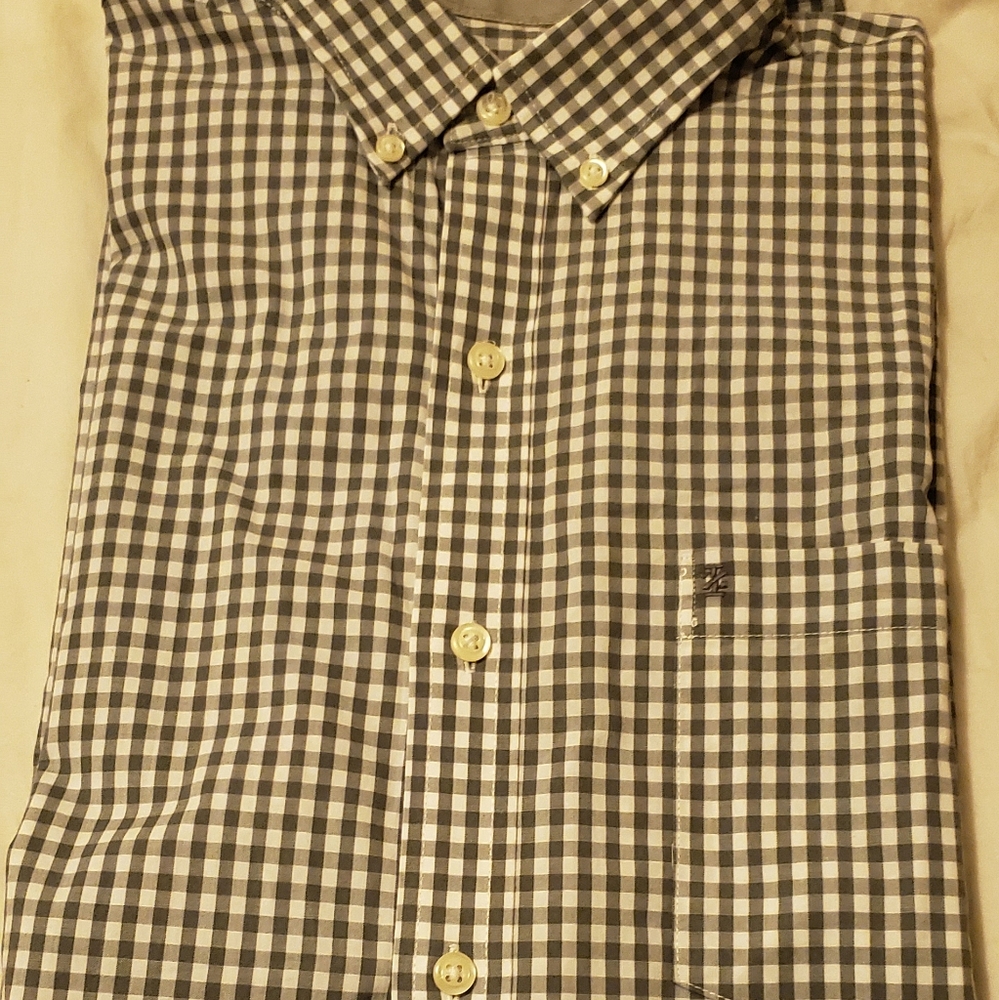 IZOD Dress Shirt Size L Grey & White